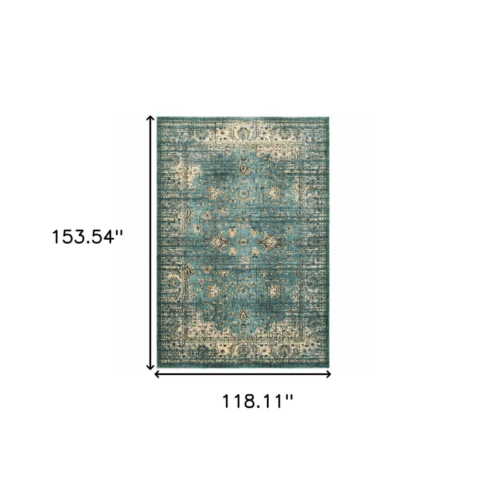 10' X 13' Peacock Blue And Ivory Indoor Area Rug - Homeroots - Flyclothing LLC