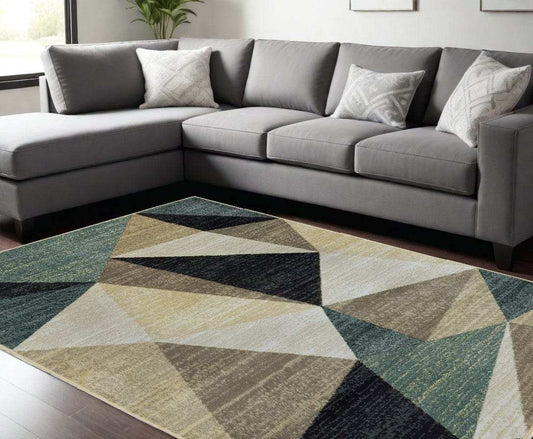 10' X 13' Gray And Teal Geometrics Indoor Area Rug - Homeroots - Flyclothing LLC