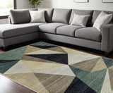 10' X 13' Gray And Teal Geometrics Indoor Area Rug - Homeroots - Flyclothing LLC