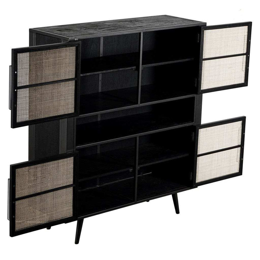 Modern Rustic Black Rattan Double Decker Accent Cabinet - Homeroots - Flyclothing LLC