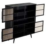 Modern Rustic Black Rattan Double Decker Accent Cabinet - Homeroots - Flyclothing LLC
