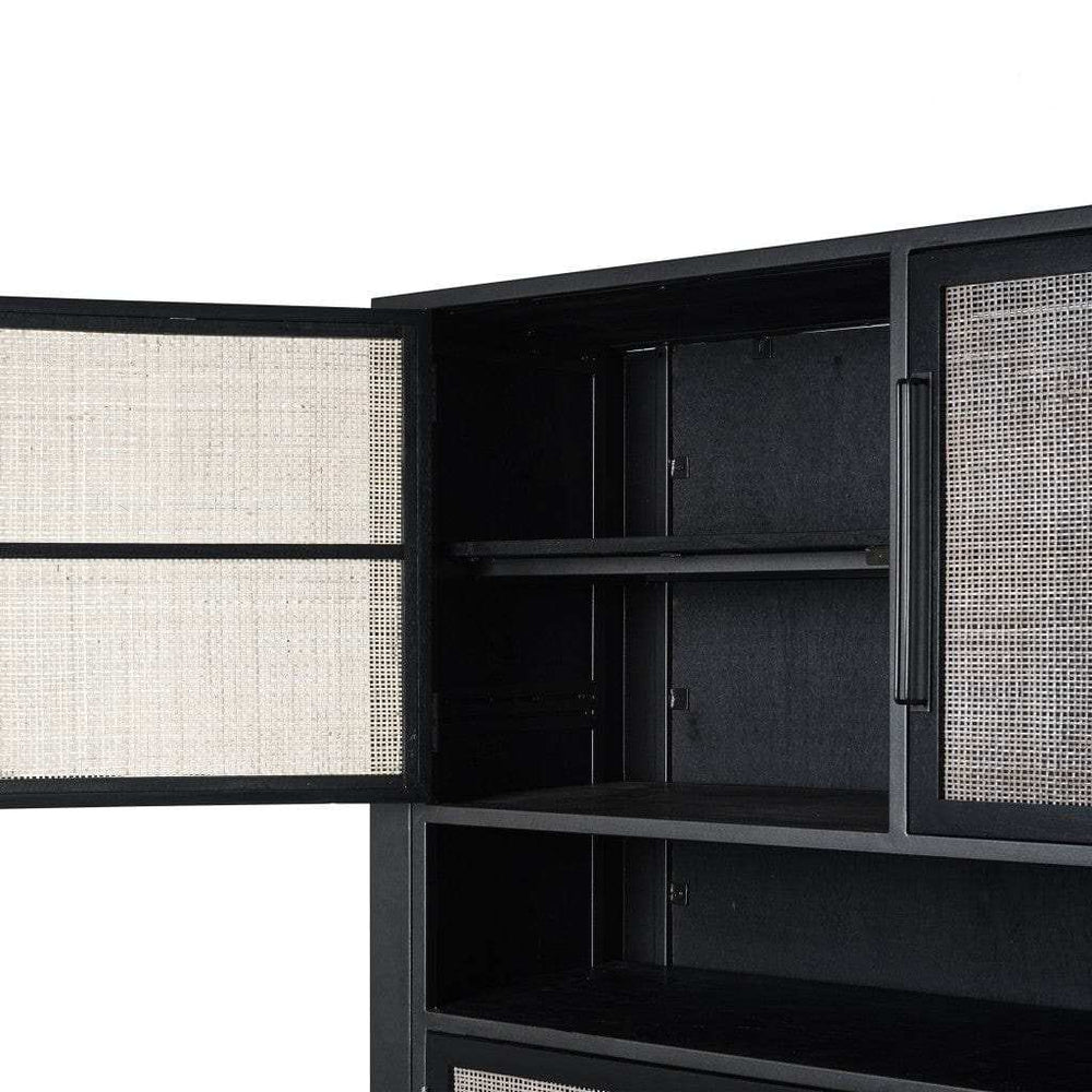 Modern Rustic Black Rattan Double Decker Accent Cabinet - Homeroots - Flyclothing LLC
