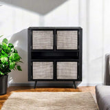 Modern Rustic Black Rattan Double Decker Accent Cabinet - Homeroots - Flyclothing LLC