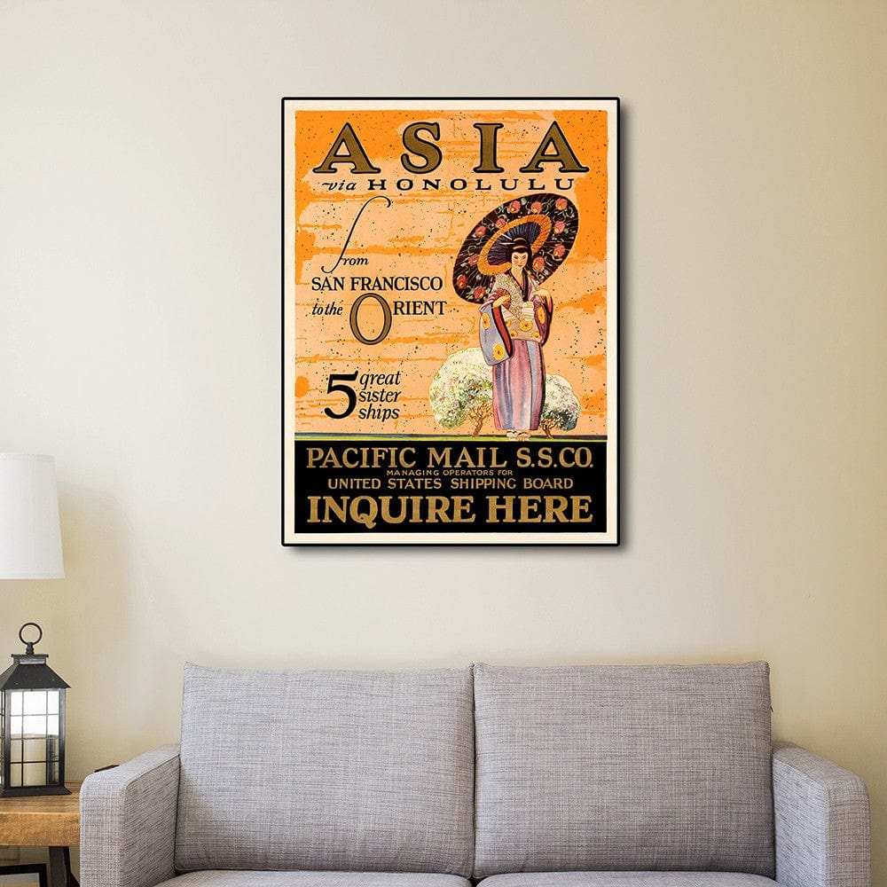 Asia via Honolulu Vintage Travel Unframed Print Wall Art - Homeroots - Flyclothing LLC