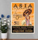 Asia via Honolulu Vintage Travel Unframed Print Wall Art - Homeroots - Flyclothing LLC