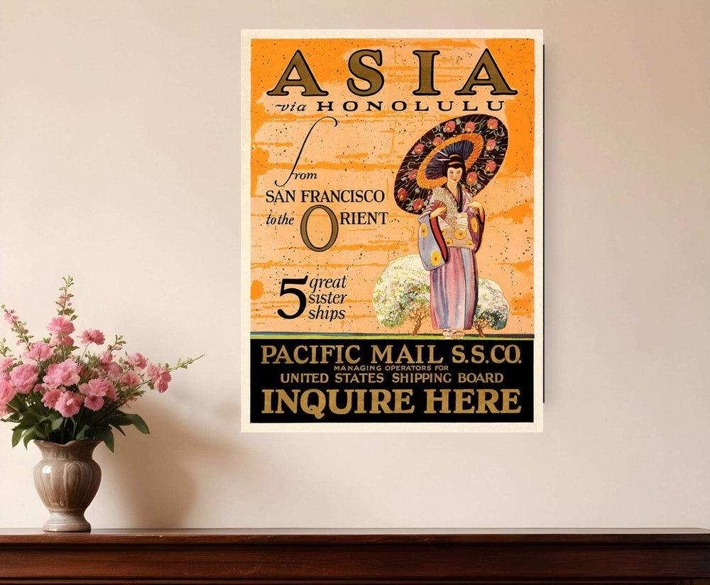 Asia via Honolulu Vintage Travel Unframed Print Wall Art - Homeroots - Flyclothing LLC