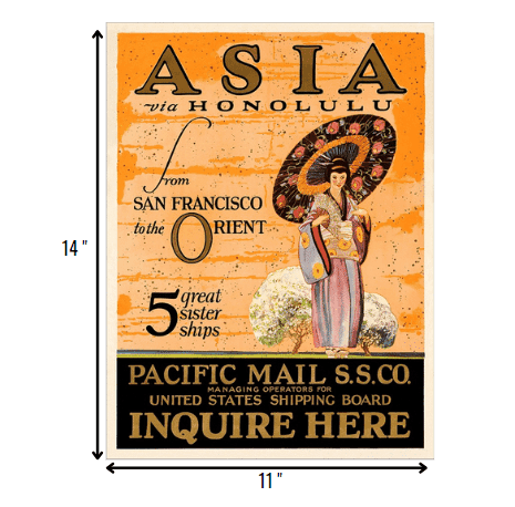 Asia via Honolulu Vintage Travel Unframed Print Wall Art - Homeroots - Flyclothing LLC