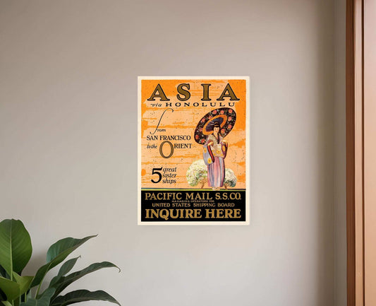 Asia Via Honolulu Vintage Travel Unframed Print Wall Art - Homeroots - Flyclothing LLC