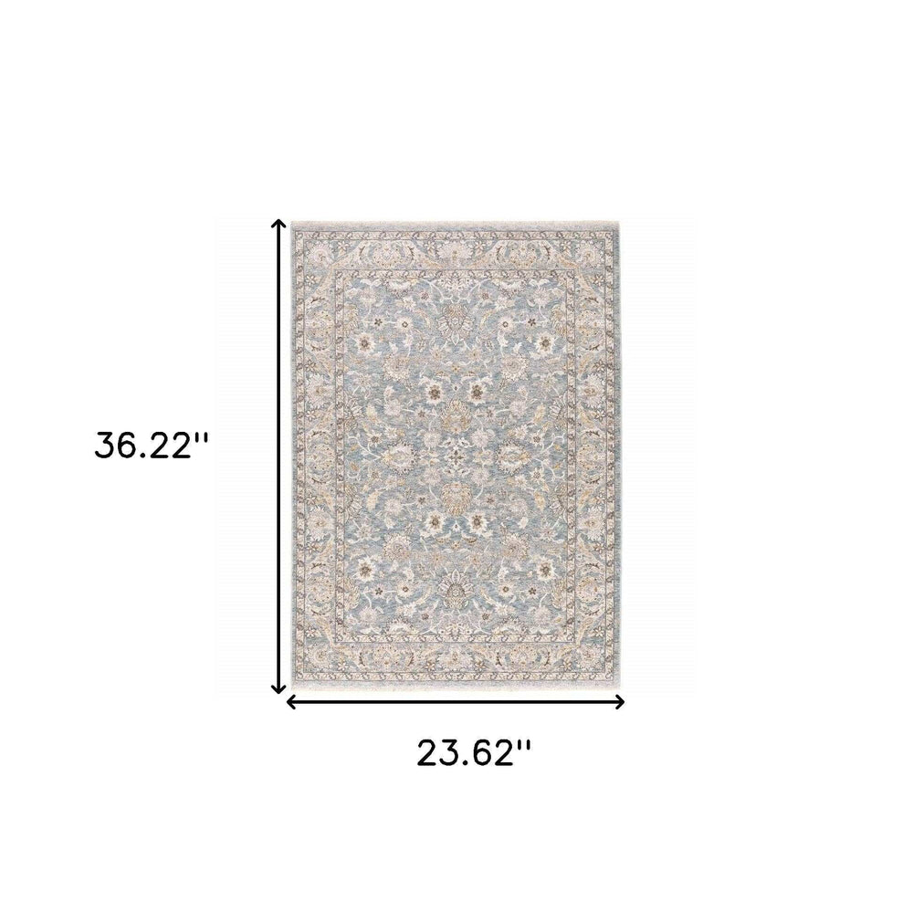 2' X 3' Blue Ivory Machine Woven Floral Oriental Indoor Area Rug - Homeroots - Flyclothing LLC