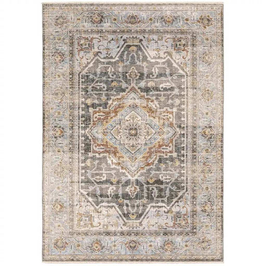 9' X 12' Grey Blue Machine Woven Medallion Indoor Area Rug - Homeroots - Flyclothing LLC