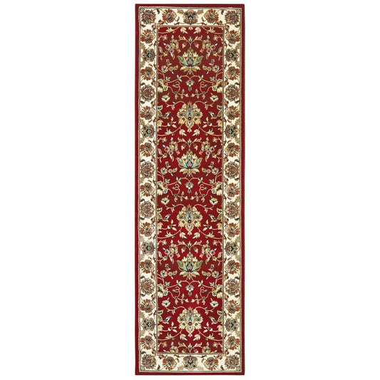 8' Red Ivory Machine Woven Floral Oriental Indoor Runner Rug - Homeroots - Flyclothing LLC