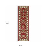 8' Red Ivory Machine Woven Floral Oriental Indoor Runner Rug - Homeroots - Flyclothing LLC
