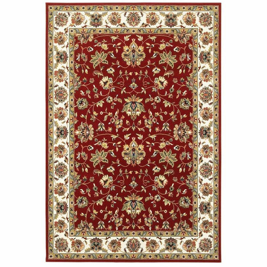 9' X 12' Red Ivory Machine Woven Floral Oriental Indoor Area Rug - Homeroots - Flyclothing LLC