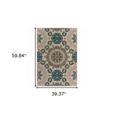 3' X 5' Blue and Gray Damask Indoor Outdoor Area Rug - Homeroots - Flyclothing LLC