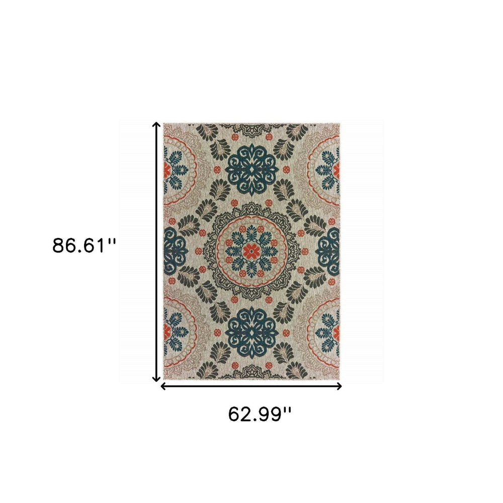 5' X 7' Blue and Gray Moroccan Indoor Outdoor Area Rug - Homeroots - Flyclothing LLC
