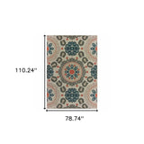 7' X 9' Blue and Gray Damask Indoor Outdoor Area Rug - Homeroots - Flyclothing LLC