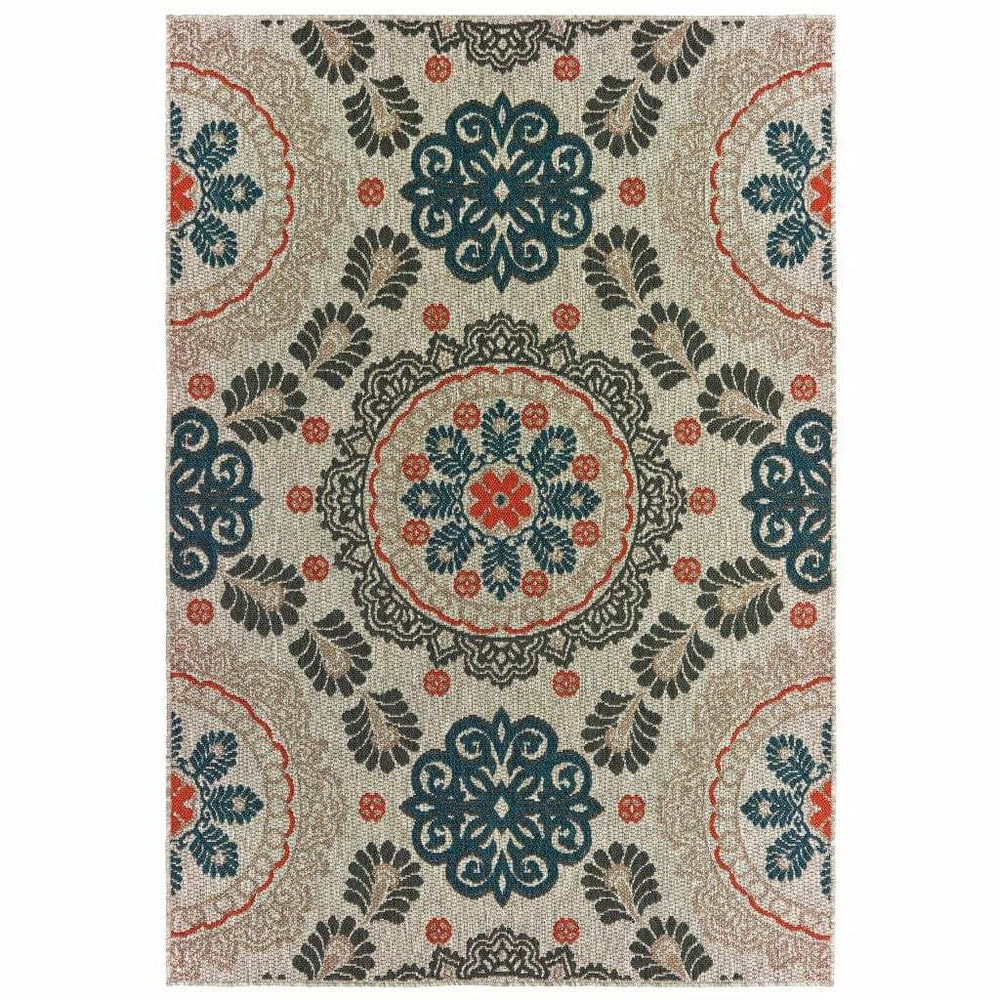 8' X 10' Blue and Gray Damask Indoor Outdoor Area Rug - Homeroots - Flyclothing LLC