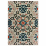 8' X 10' Blue and Gray Damask Indoor Outdoor Area Rug - Homeroots - Flyclothing LLC