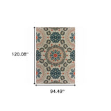 8' X 10' Blue and Gray Damask Indoor Outdoor Area Rug - Homeroots - Flyclothing LLC