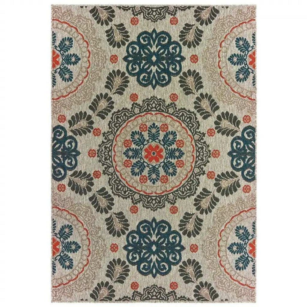 10' X 13' Blue and Gray Damask Indoor Outdoor Area Rug - Homeroots - Flyclothing LLC
