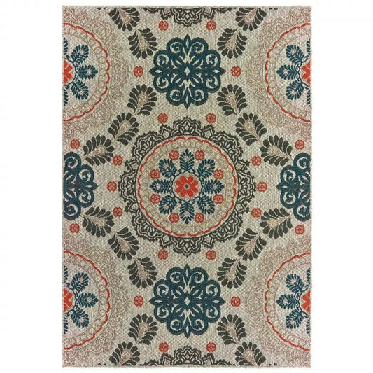 10' X 13' Blue and Gray Damask Indoor Outdoor Area Rug - Homeroots - Flyclothing LLC