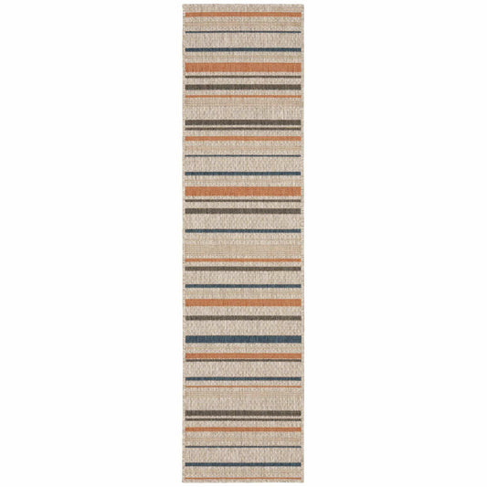 2' X 8' Blue and Gray Striped Indoor Outdoor Area Rug - Homeroots - Flyclothing LLC