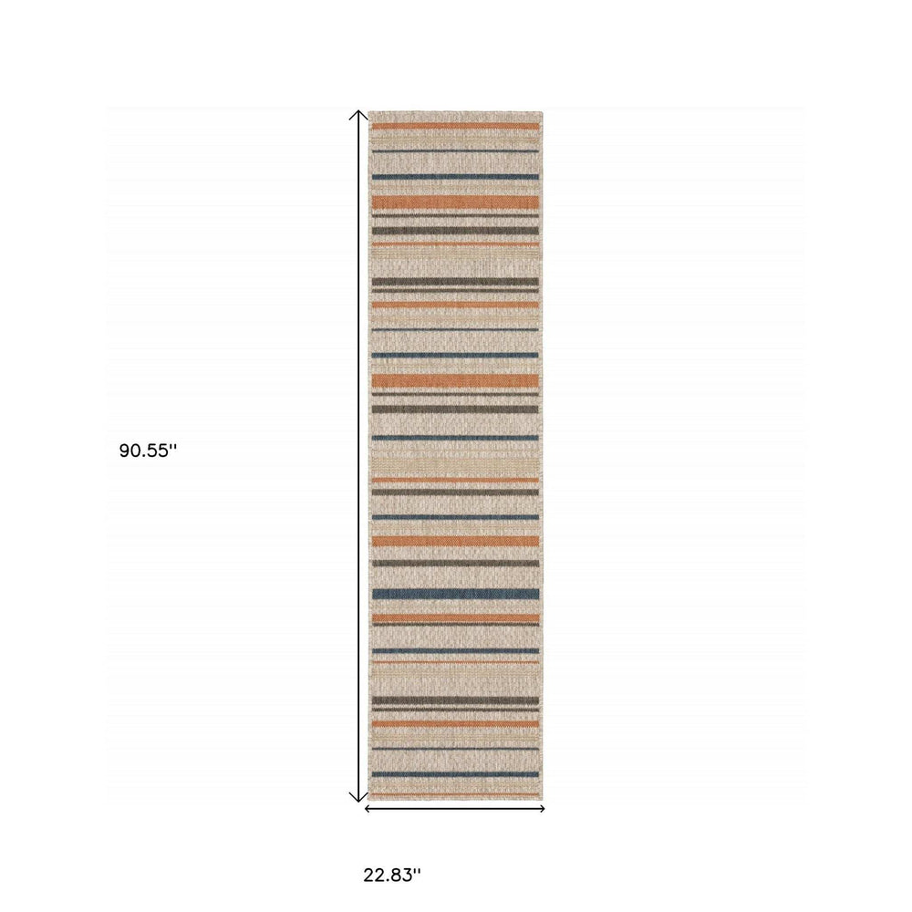 2' X 8' Blue and Gray Striped Indoor Outdoor Area Rug - Homeroots - Flyclothing LLC
