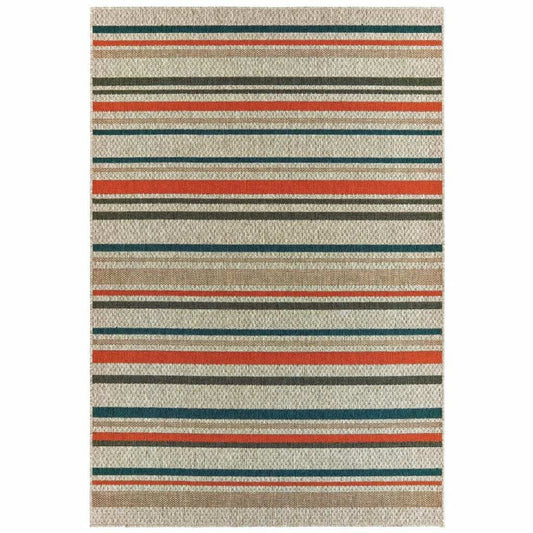 5' X 7' Blue and Gray Striped Indoor Outdoor Area Rug - Homeroots - Flyclothing LLC