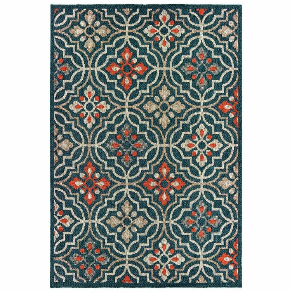 10' X 13' Blue and Orange Moroccan Indoor Outdoor Area Rug - Homeroots - Flyclothing LLC
