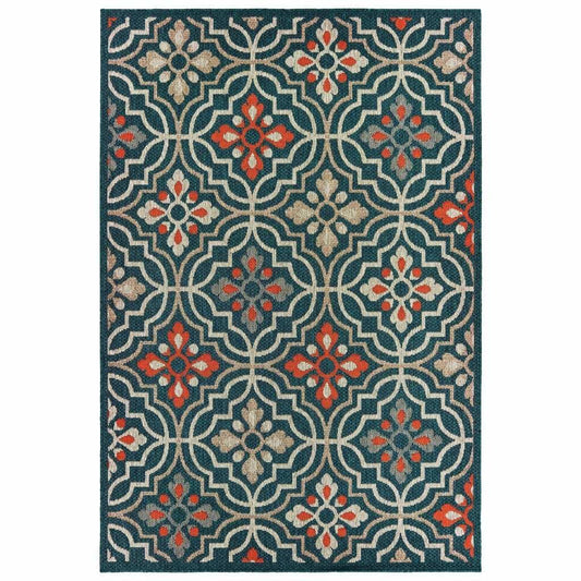 10' X 13' Blue and Orange Moroccan Indoor Outdoor Area Rug - Homeroots - Flyclothing LLC