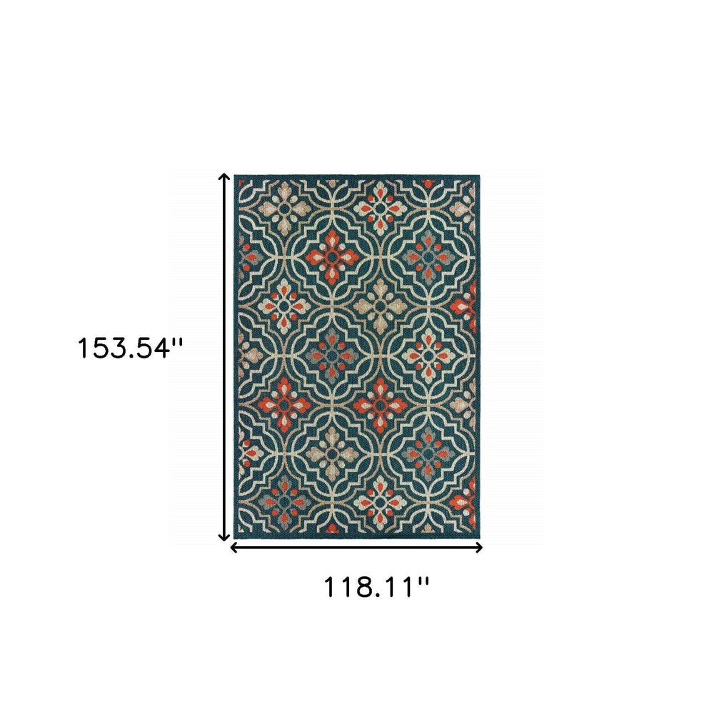 10' X 13' Blue and Orange Moroccan Indoor Outdoor Area Rug - Homeroots - Flyclothing LLC