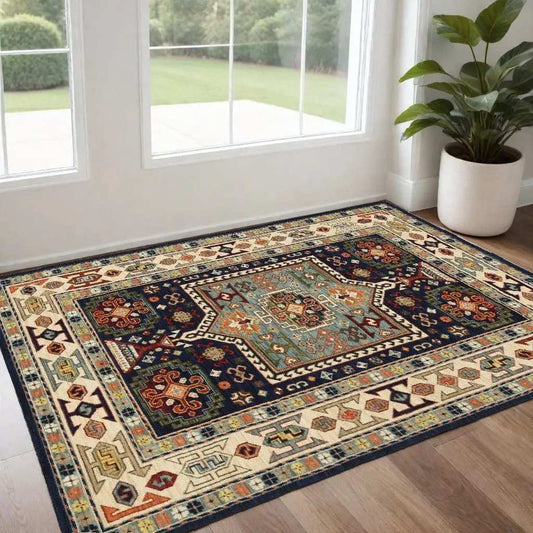 2' X 3' Blue Ivory Machine Woven Medallion Indoor Area Rug - Homeroots - Flyclothing LLC