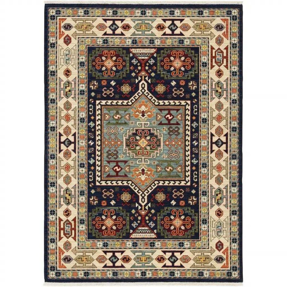 3' X 5' Blue Ivory Machine Woven Medallion Indoor Area Rug - Homeroots - Flyclothing LLC