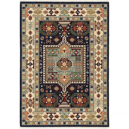 3' X 5' Blue Ivory Machine Woven Medallion Indoor Area Rug - Homeroots - Flyclothing LLC