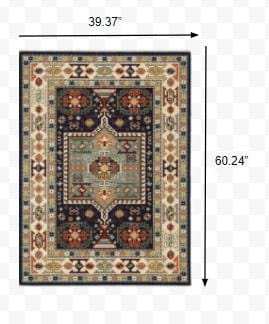 3' X 5' Blue Ivory Machine Woven Medallion Indoor Area Rug - Homeroots - Flyclothing LLC