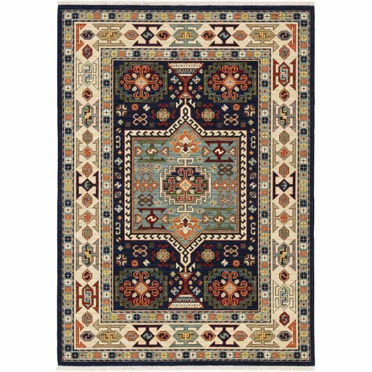 6' X 9' Blue Ivory Machine Woven Medallion Indoor Area Rug - Homeroots - Flyclothing LLC