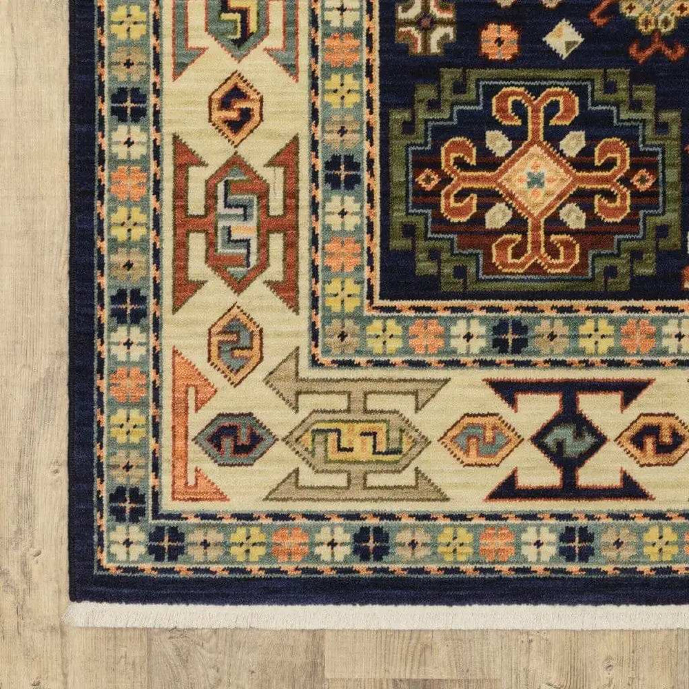 6' X 9' Blue Ivory Machine Woven Medallion Indoor Area Rug - Homeroots - Flyclothing LLC