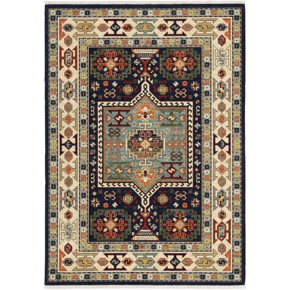 6' X 9' Blue Ivory Machine Woven Medallion Indoor Area Rug - Homeroots - Flyclothing LLC