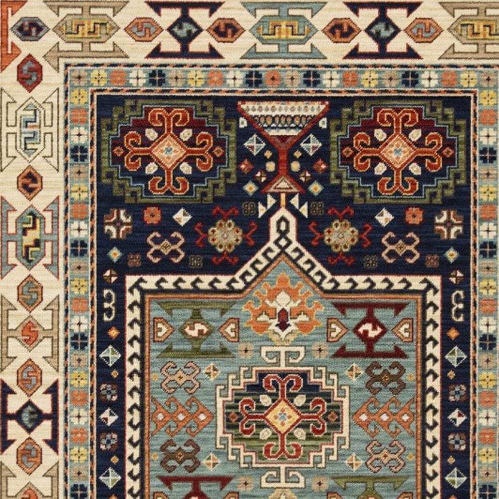 9' X 12' Blue Ivory Machine Woven Medallion Indoor Area Rug - Homeroots - Flyclothing LLC