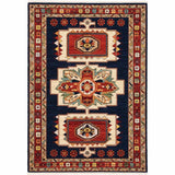 2' X 3' Blue Red Machine Woven Medallions Indoor Area Rug - Homeroots - Flyclothing LLC