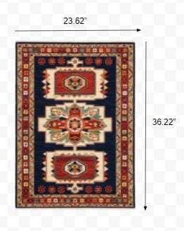 2' X 3' Blue Red Machine Woven Medallions Indoor Area Rug - Homeroots - Flyclothing LLC