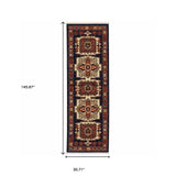 12' Blue Red Machine Woven Medallions Indoor Runner Rug - Homeroots - Flyclothing LLC
