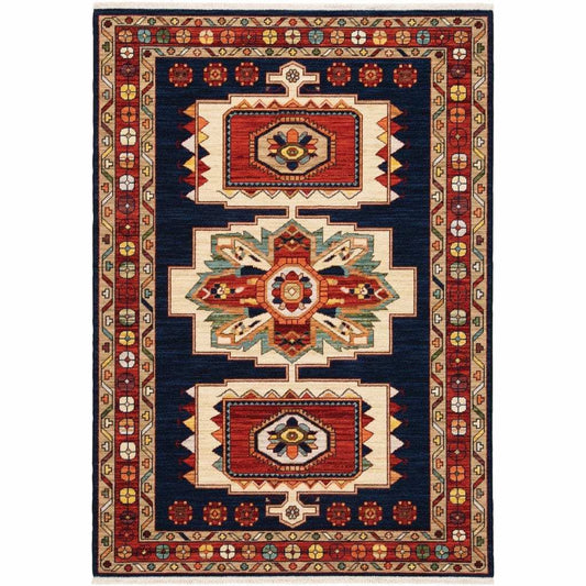 3' X 5' Blue Red Machine Woven Medallions Indoor Area Rug - Homeroots - Flyclothing LLC