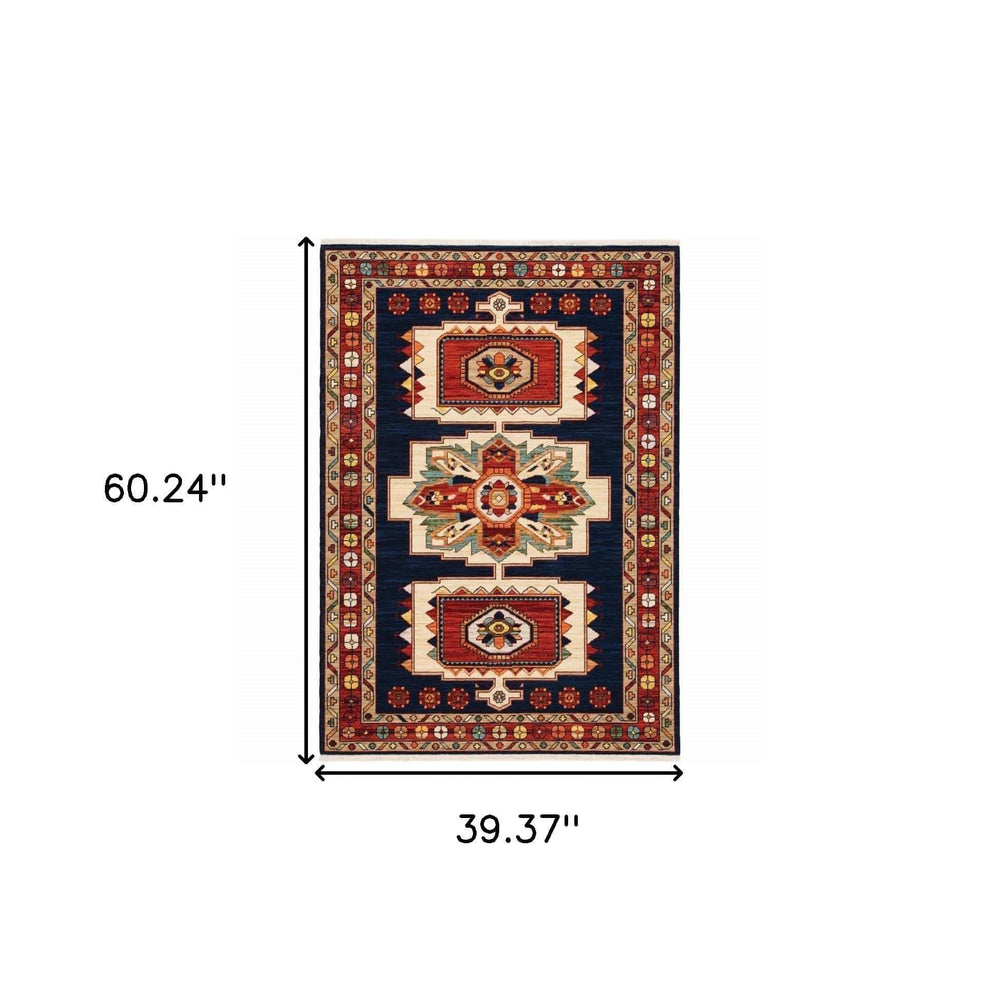 3' X 5' Blue Red Machine Woven Medallions Indoor Area Rug - Homeroots - Flyclothing LLC