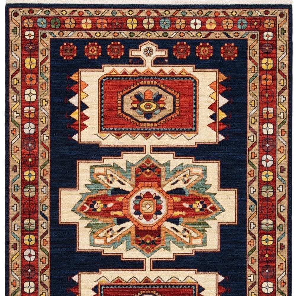3' X 5' Blue Red Machine Woven Medallions Indoor Area Rug - Homeroots - Flyclothing LLC