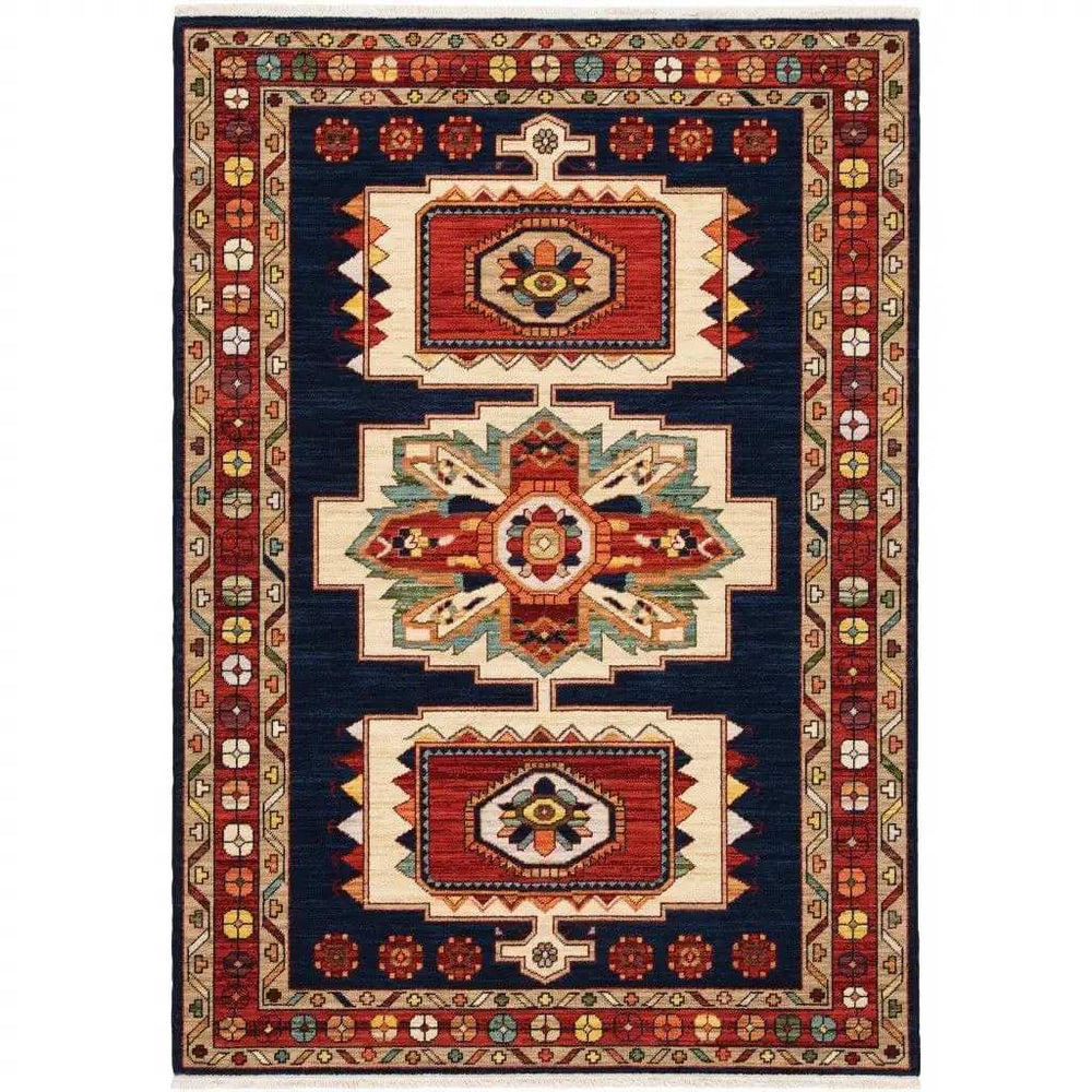 6' X 9' Blue Red Machine Woven Medallions Indoor Area Rug - Homeroots - Flyclothing LLC