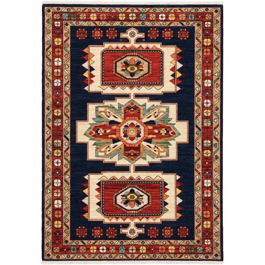 6' X 9' Blue Red Machine Woven Medallions Indoor Area Rug - Homeroots - Flyclothing LLC