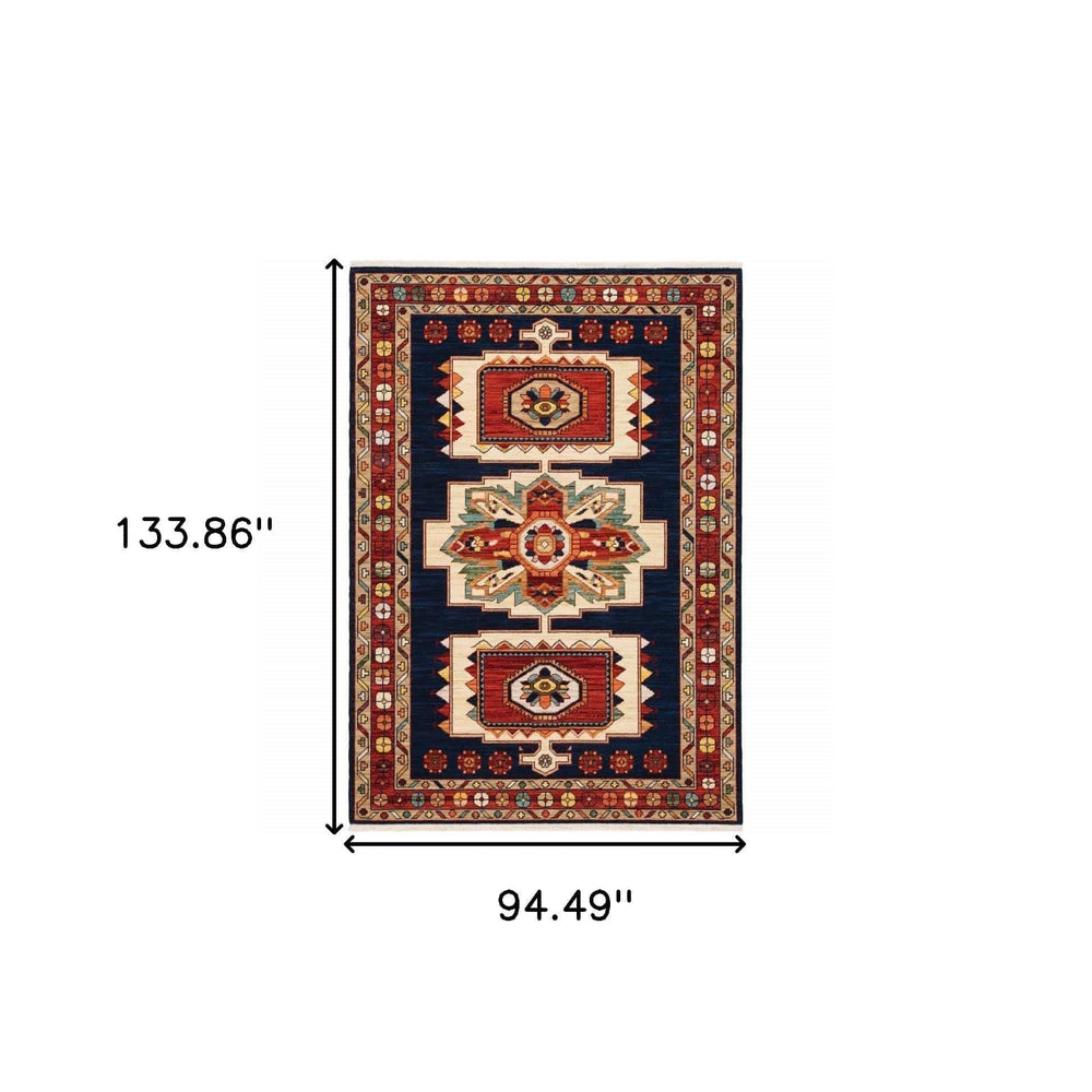 7' X 10' Blue Red Machine Woven Medallions Indoor Area Rug - Homeroots - Flyclothing LLC