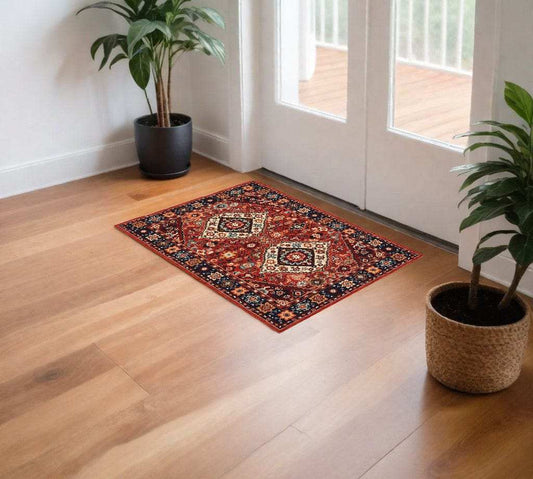 2' X 3' Red Blue Machine Woven Oriental Indoor Area Rug - Homeroots - Flyclothing LLC