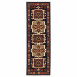 6' Red Blue Machine Woven Oriental Indoor Runner Rug - Homeroots - Flyclothing LLC